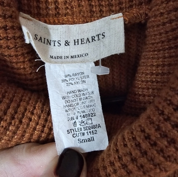 Saints And Hearts Turtleneck Tank Sweater Dress Mini Size Small Burnt Orange - Picture 2 of 4